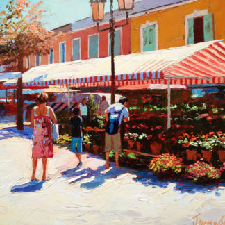 Painting 'Flower Market, Nice' by Jeremy Sanders