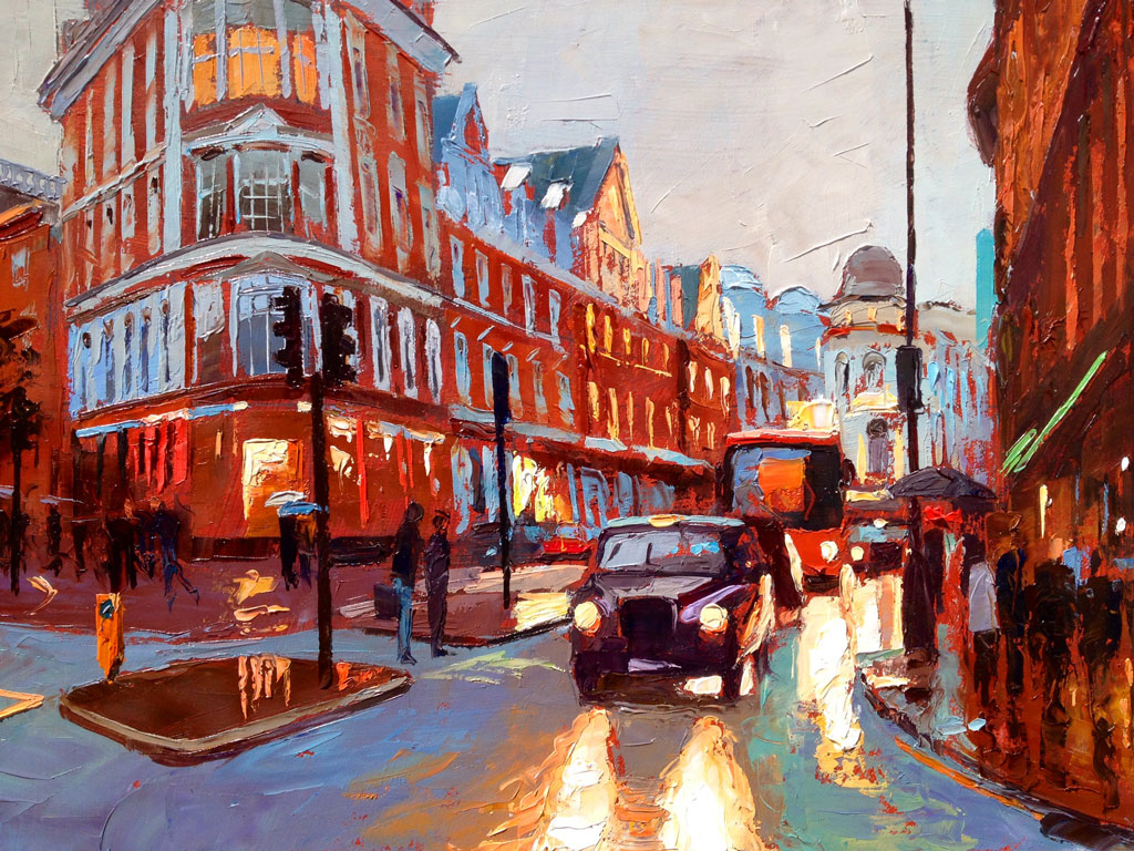 Painting 'Shaftesbury Avenue Evening' by Jeremy Sanders