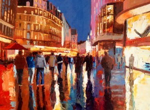 Painting 'Reflections in Leicester Square' by Jeremy Sanders