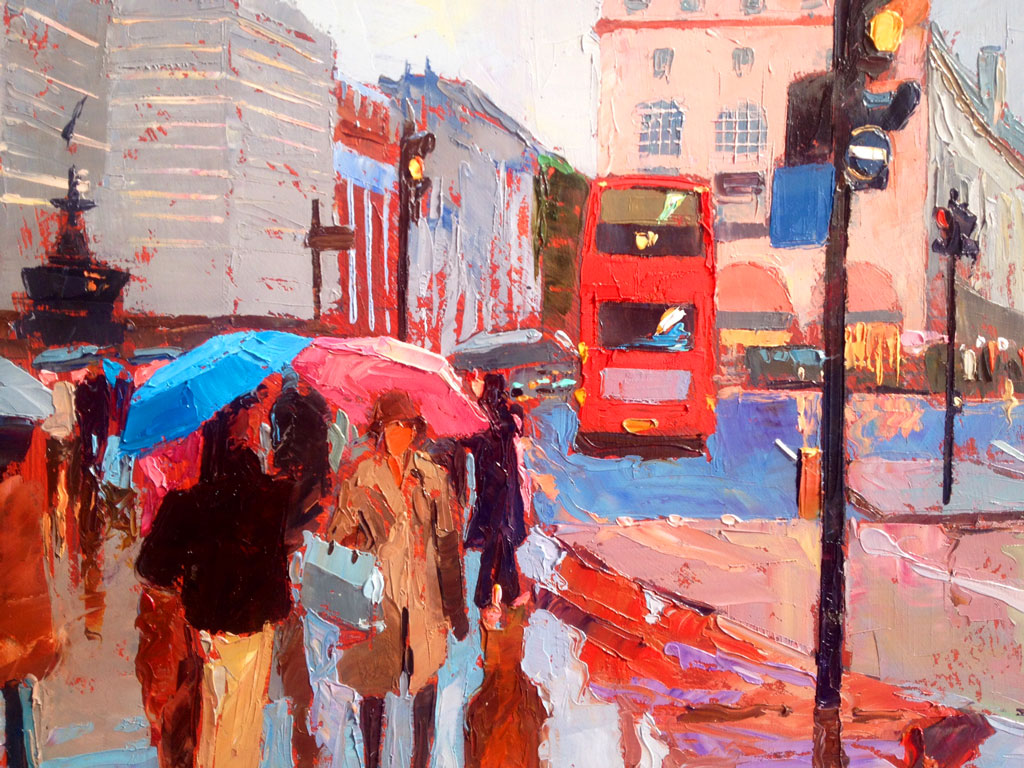Painting 'Piccadilly Circus Rain' by Jeremy Sanders